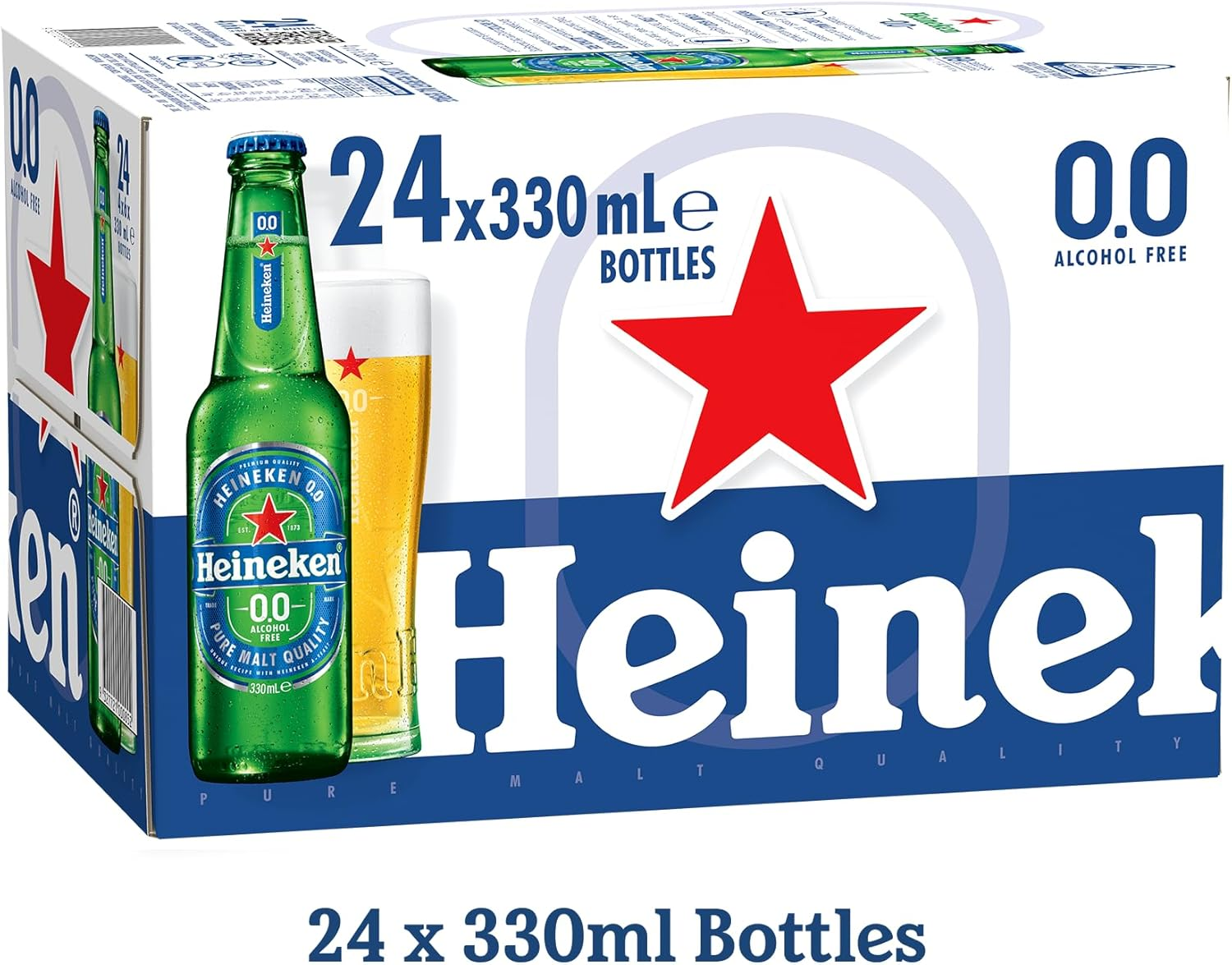 Heineken 0.0 Non-Alcoholic Beer Zero Alcohol Lager 24 Pack X 330 Ml Bottle Case