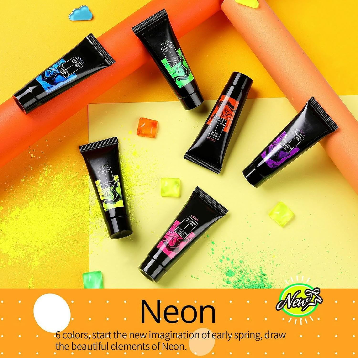 Semi-Permanent Gel Polish &ndash; UV Formula, Fluorescent, Shiny | Set of 6 Colours with Shiny Flakes Effect in the Dark, Durable Adhesive for Nail Reconstruction and Professional Female Quick Manicure image number 3