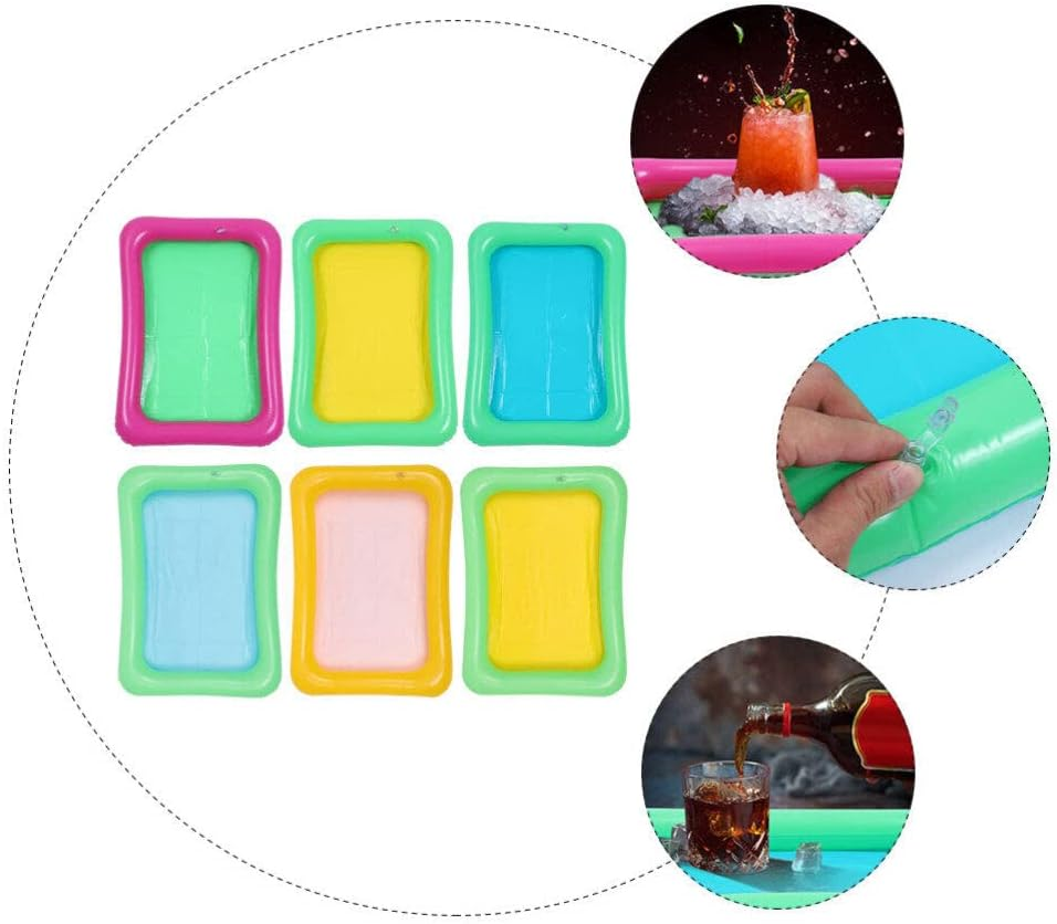 Totority 6Pcs Inflatable Ice Serving Bars Food Drink Holder for Pool Party Inflatable Cooler Tray Ice Serving Trays Random Color