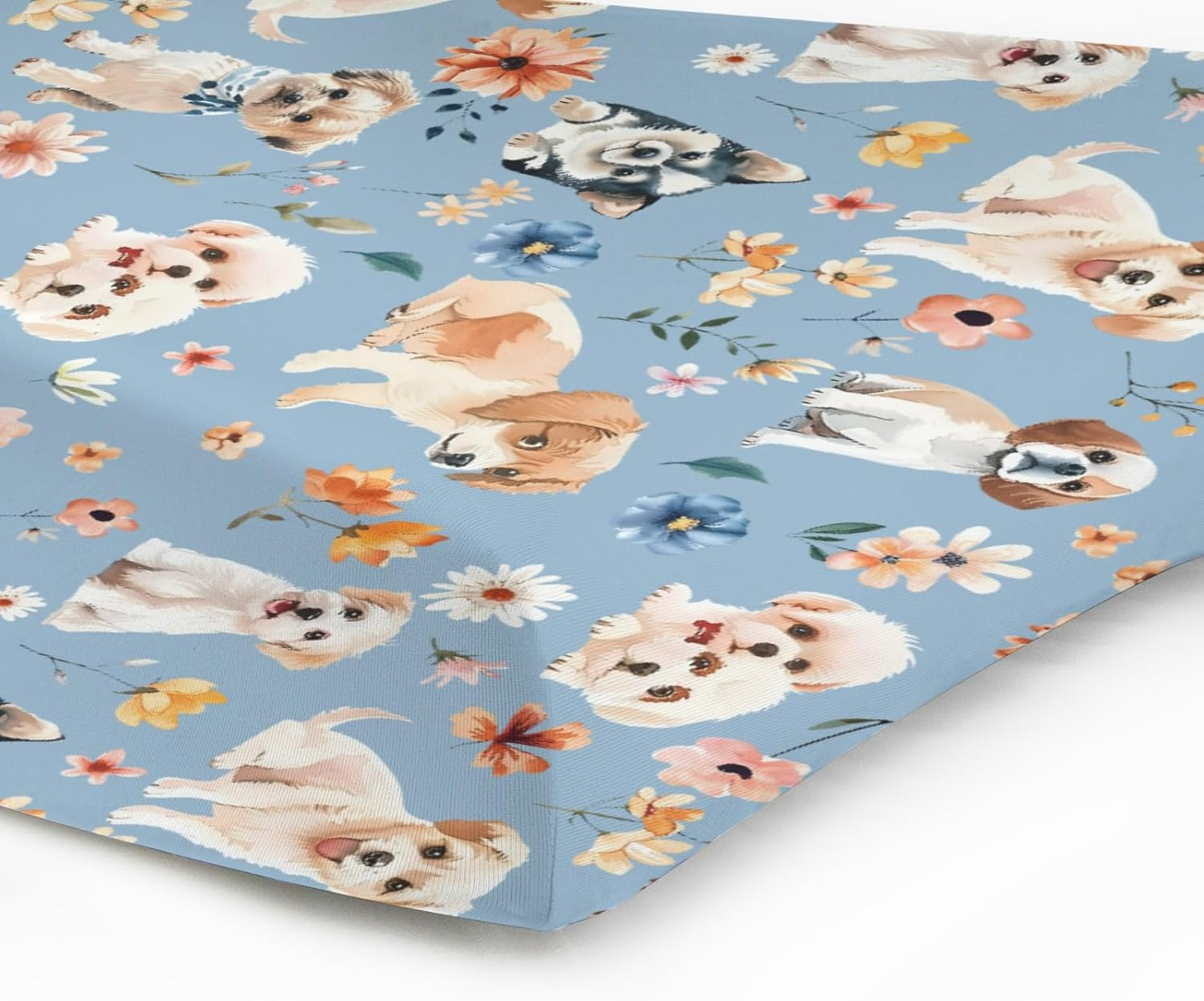 Dogs and Floral Baby Changing Pad Covers,Unisex Fitted Changing Pad Cover for Baby Boys Girls,Comfortable Breathable Changing Table Covers,Polyester Easy Care Diaper Change Table Sheets for Baby image number 3