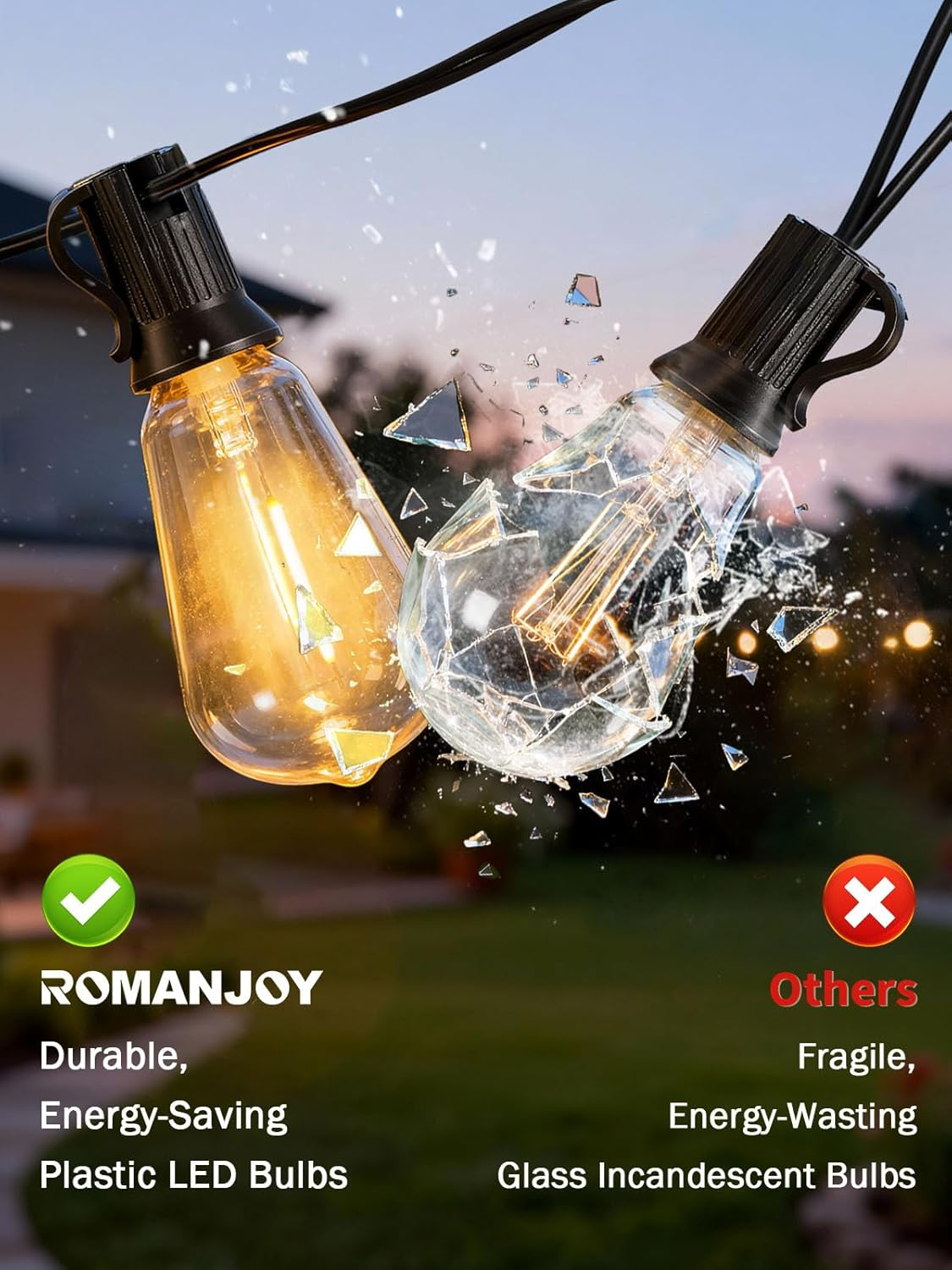 30M Solar Lights Outdoor Garden String, Festoon Lights Outdoor Solar Powered, 37+2 Shatterproof ST38 LED Bulbs, 3 Modes outside Solar Garden Light for Backyard, Patio image number 6