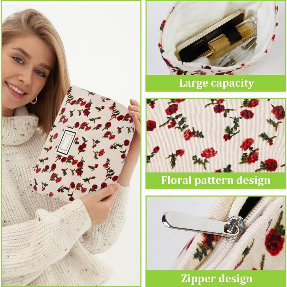 Toiletry Bag, Cosmetic Bag, Make up Bag, Travel Wash Bag, Cosmetic Bag, Corduroy, Large Capacity Cosmetic Bag, Wash Bag, Multifunctional Cosmetic Bag image number 3