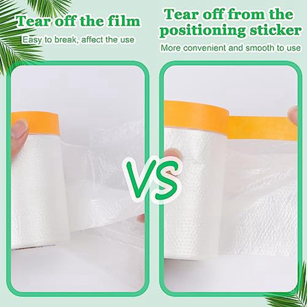 6 Pack Tape and Drape, 1.8X62.3 Ft Pre-Taped Masking Film for Auto Painting Covering, Plastic Pre-Adhesive Film Easy to Use image number 4