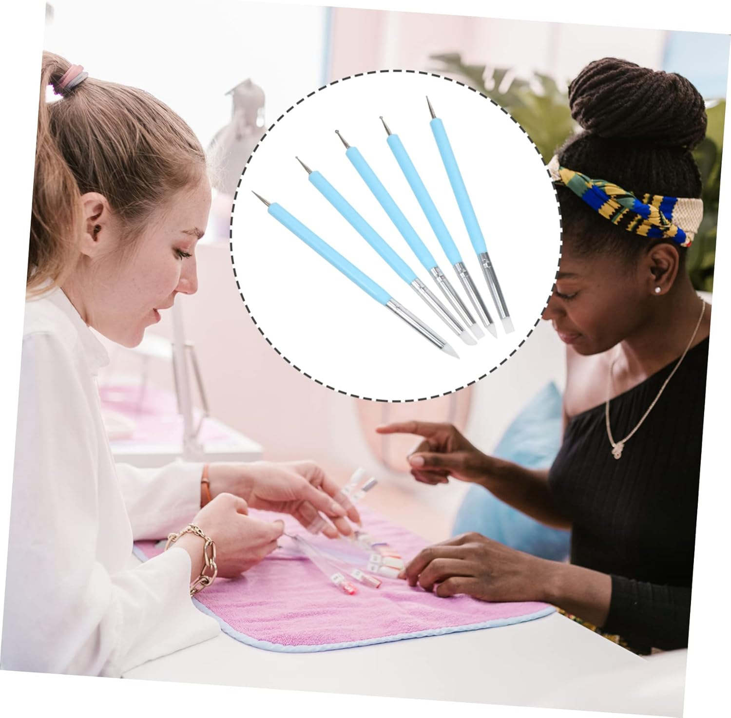 Ipetboom 5Pcs Dual Head Nail Art Dotting Pen Silicone Brush for Nail Art Lovers for Patterns Flowers - Pink image number 4