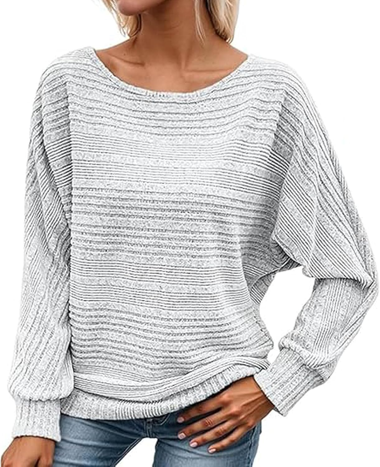 Women'S Batwing Sleeve Sweater - Lightweight Knit Pullover W/Crewneck, Long Sleeve Casual Tunic Top for Fall Winter Layering
