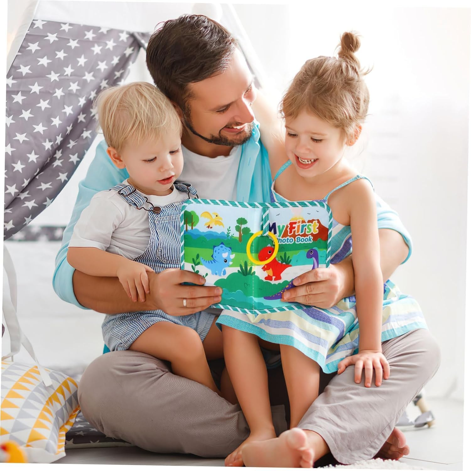 My First Photo Book for Babies, Dinosaur Design, 5.5 X 7.2 Inches, Quality Fabric and Plastic, Baby&rsquo;S First Dinosaur - Themed Photo Book - Personalizable, Soft Cloth Memory Album for Toddlers, AUPOINT image number 2