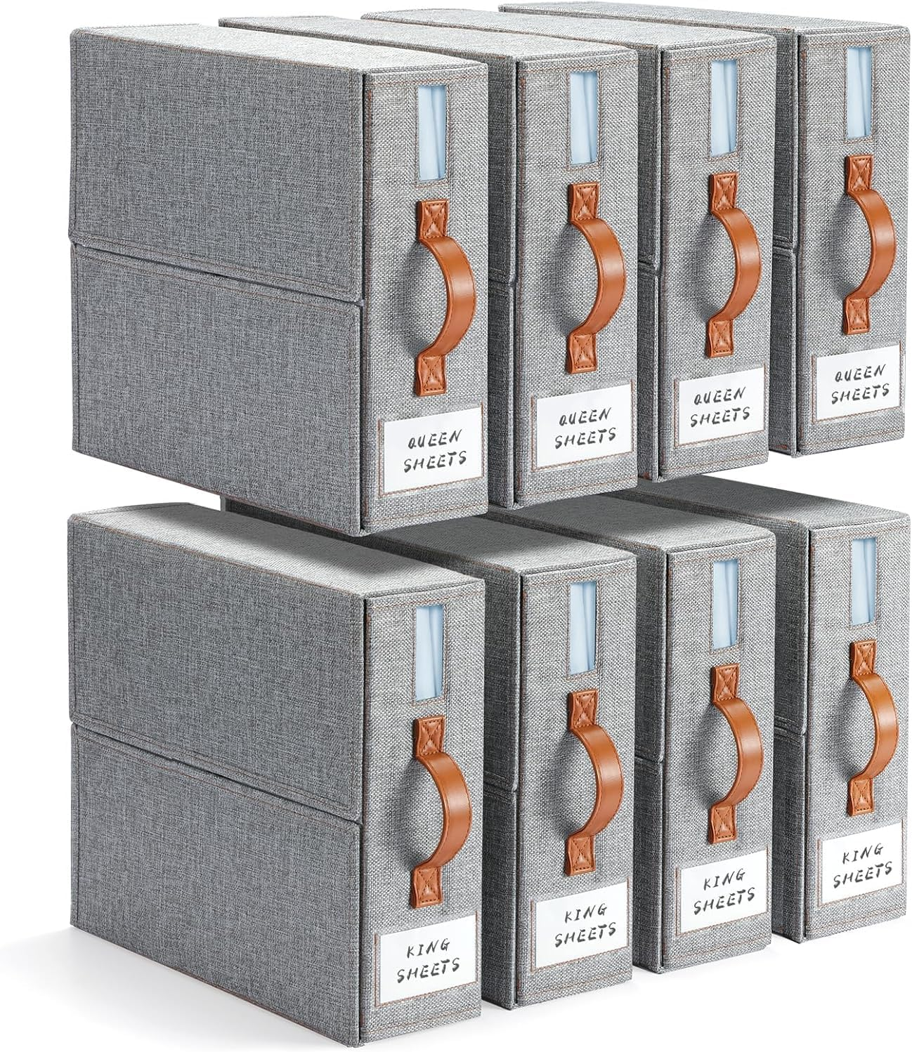 Foldable Bed Sheets Organizers and Storage(King & Queen Size),Linen Fabric Closet Organizers with Window,Folding Bedding Storage Box for Bedsheets and Pillow Cube Organizer (8 Pack Grey) image number 3