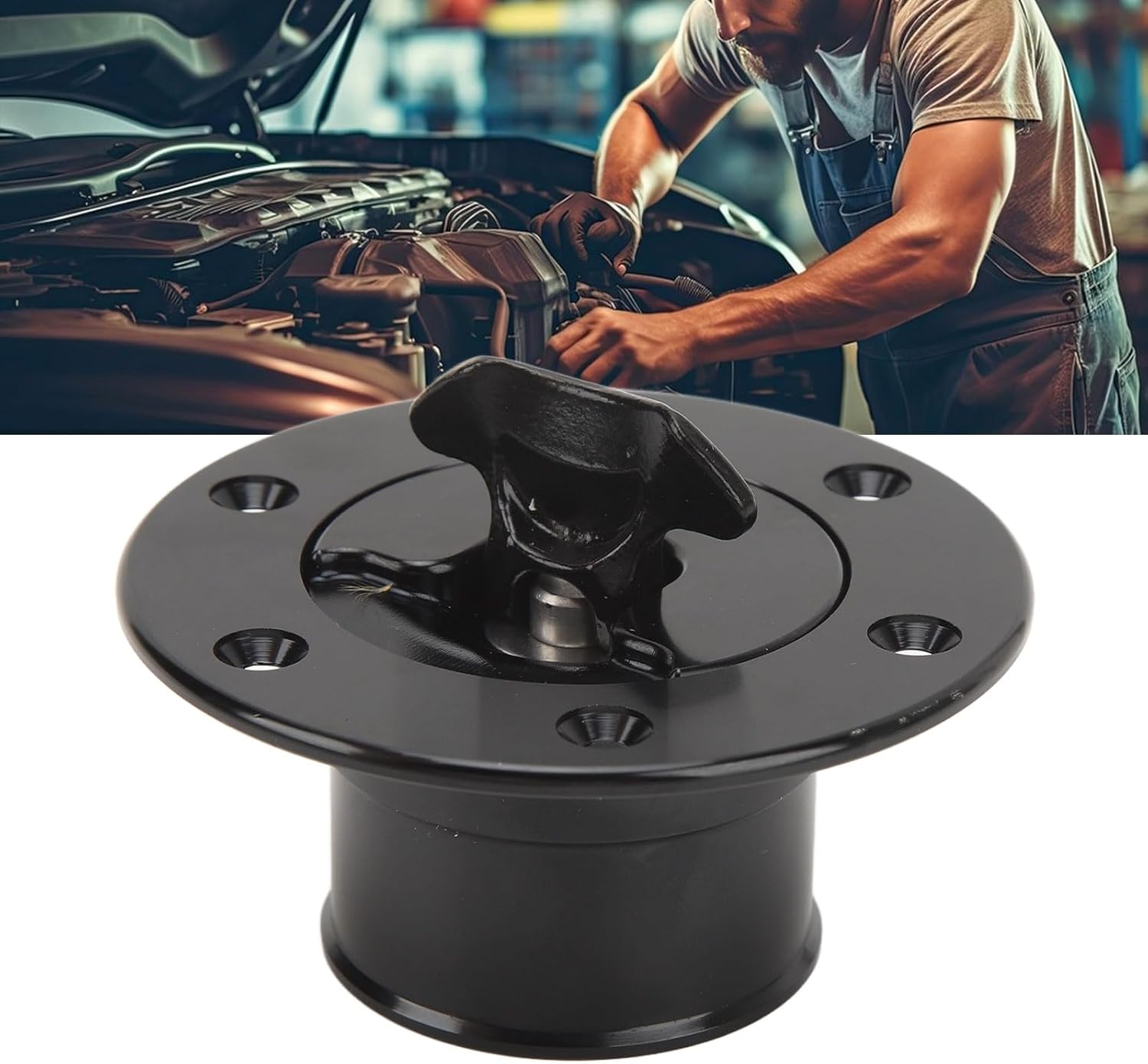 Jiawu Fuel Fill Filler Neck and Cap, ID 39Mm/1.54In Aluminum Alloy Flush Mount Fuel Cell Tank Cap with 6 Bolt Opening, Universal for Car, Black image number 4