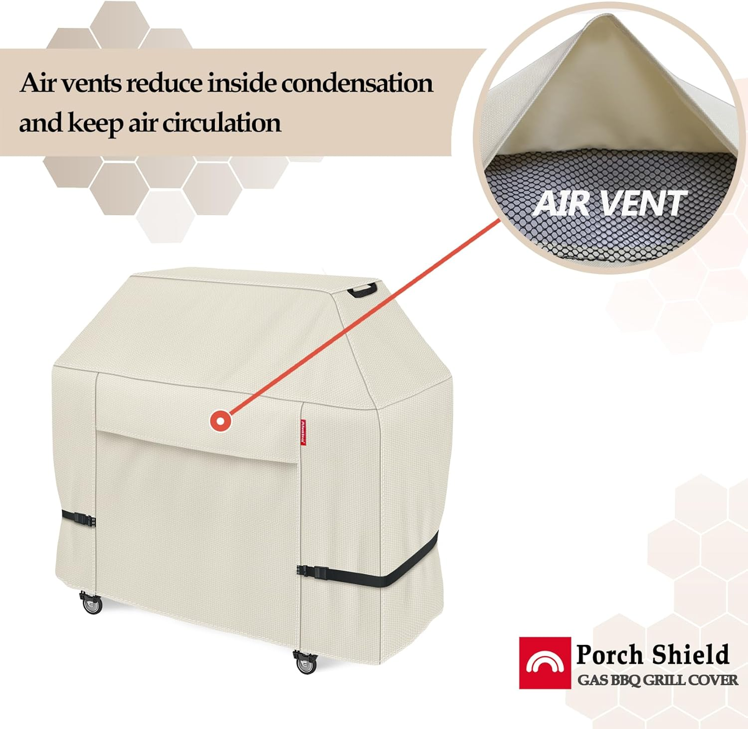 Porch Shield 50W X 24D X 46H Inch Premium Gas Grill Cover up to 48 Inch - Waterproof 600D BBQ Covers for Weber, Brinkmann, Char-Broil and More, Light Tan