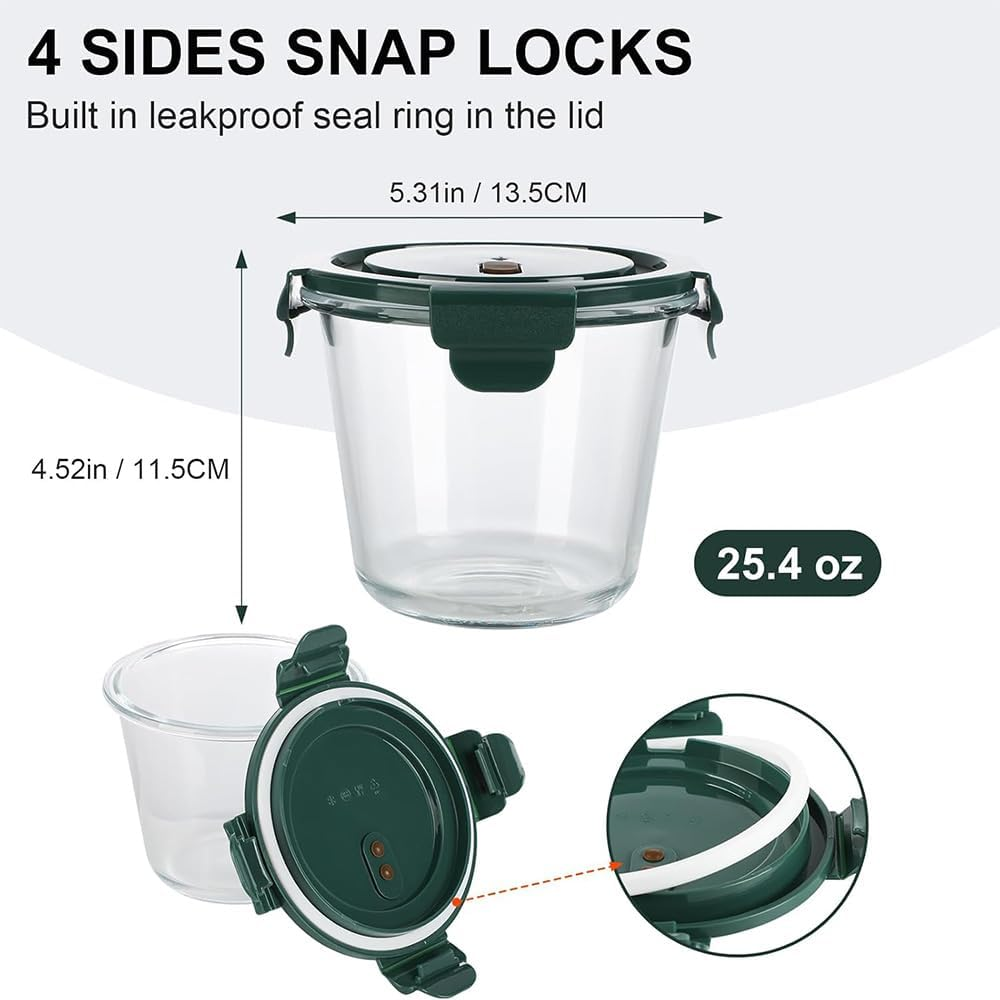 4 Pack Glass Meal Prep Containers with Airtight Lids, Leak-Proof Soup Stew Food Storage & Meal Prep Container, Reusable Glass Soup Containers Overnight Oats Containers for Leftover, Soup, Fruit image number 5