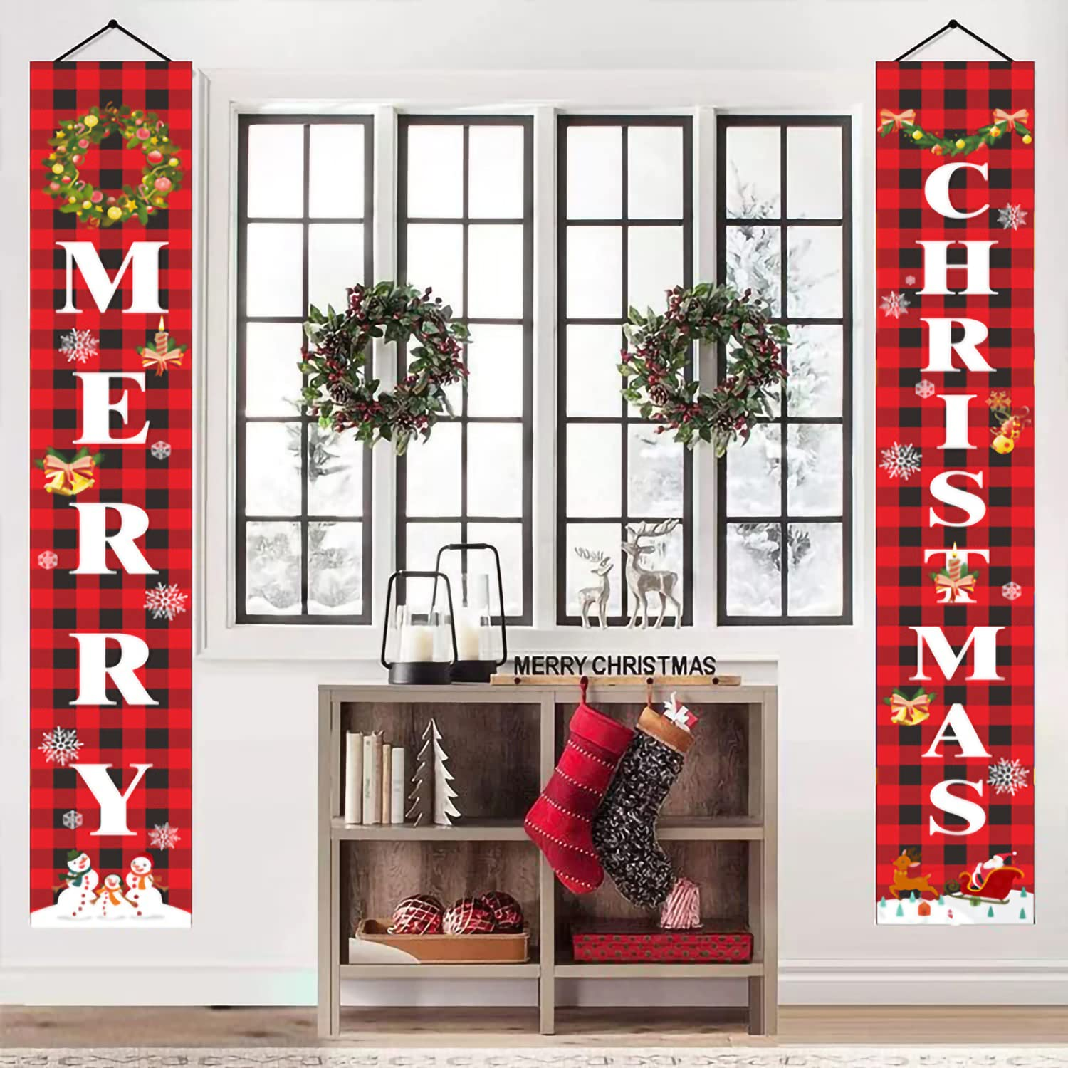 GIOD Christmas Porch Sign, Christmas Decoration, Yard Signs, Merry Christmas Decoration Banner, Decorative Door Curtain Hanging Flag, Christmas Holiday Home Outdoor Porch Sign image number 2