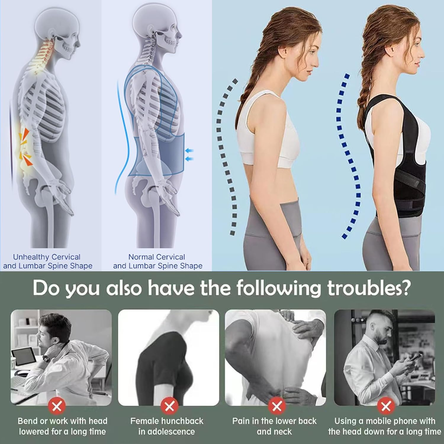 Back Brace Posture Corrector for Women and Men, Shoulder Straightener, Adjustable Full Back Support, Upper and Lower Back Pain Relief - Scoliosis, Hunchback, Hump, Thoracic, Spine Corrector (M) image number 1