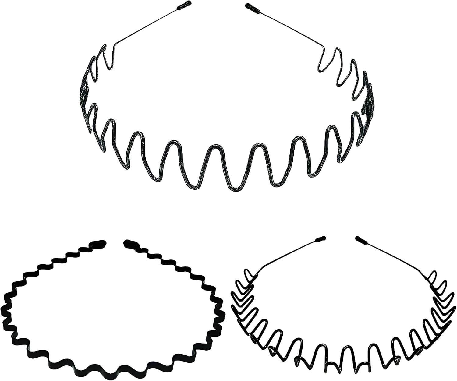 Pack of 3 Metal Hair Bands, Hair Bands Men Women, Wave Metal Headband, Non-Slip Elastic Headband, Hair Band Men, Hair Band Women, for Outdoor Sports Yoga