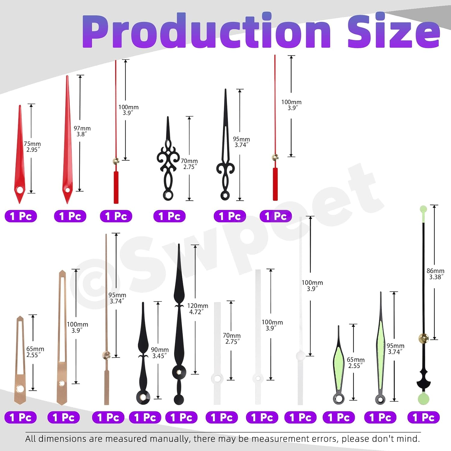 Swpeet 6 Pcs 13Mm / 0.51 Inches Long Shaft Clock Movement Mechanism Kit, 6 Clock Movement with 6 Hooks, 6 Different Pairs of Hands Clock, 6 Sets Mounting Hardware, 2 Set Clock Numerals for DIY Clock image number 3