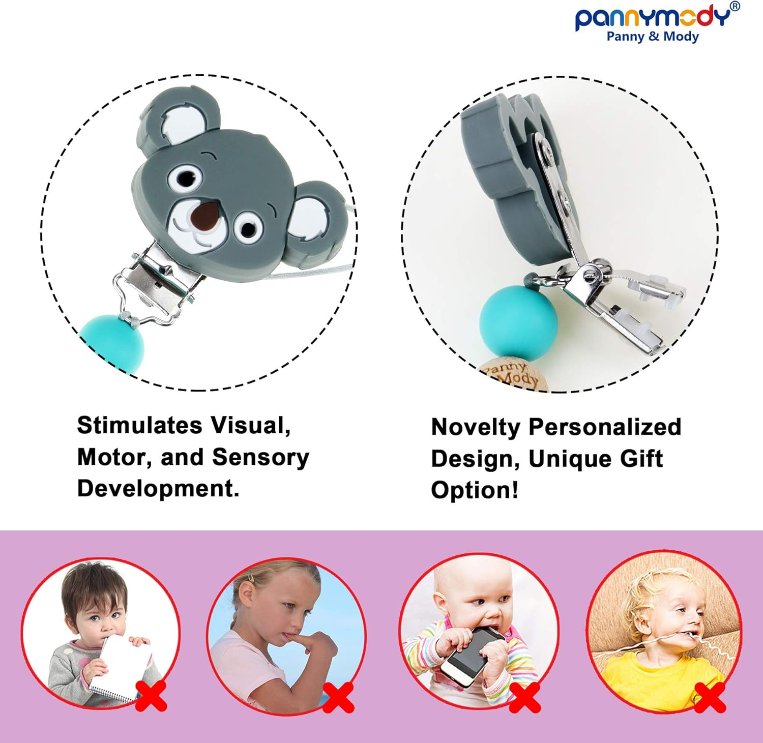 Panny & Mody Personalised Dummy Clip with Baby Name, Customisable Baby Soother Chain Fro Bbay Bosys - Koala Pink