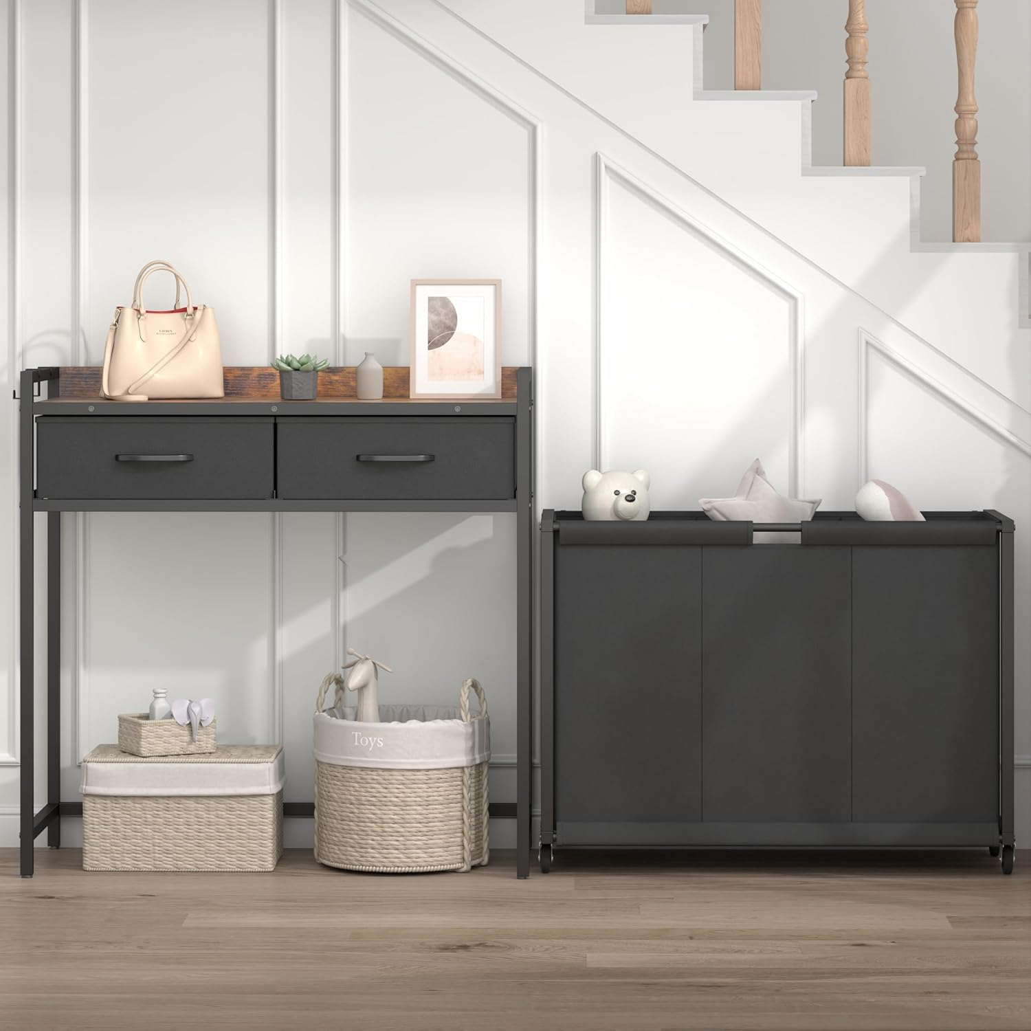 Kisfam Laundry Hamper Laundry Basket with 3 Section Pull-Out Rolling Bags, Laundry Sorter for Organization and Storage, 2 Pull-Out Drawers for Laundry Room, Bathroom, Bedroom Use (Brown) image number 6