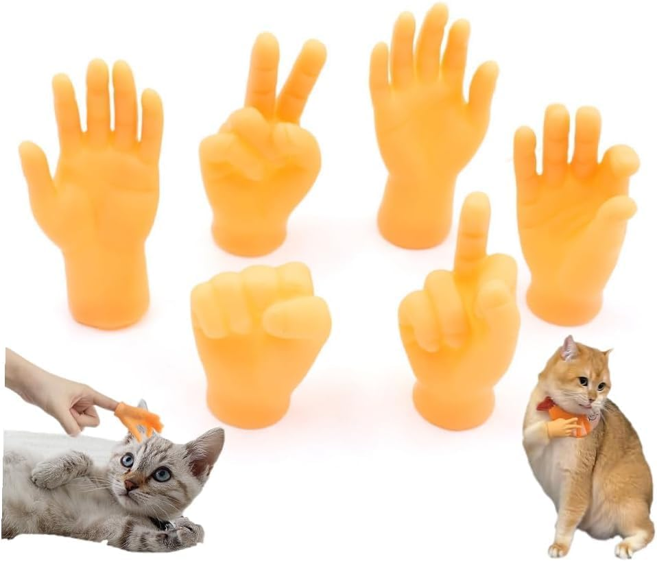Rubber Small Mini Finger Hands Set, 6Pcs Creativity Finger Puppet Hands, Rubber Tiny Hands Middle Finger Toy, Cat Mini Hands Funny Finger Toy for Cats