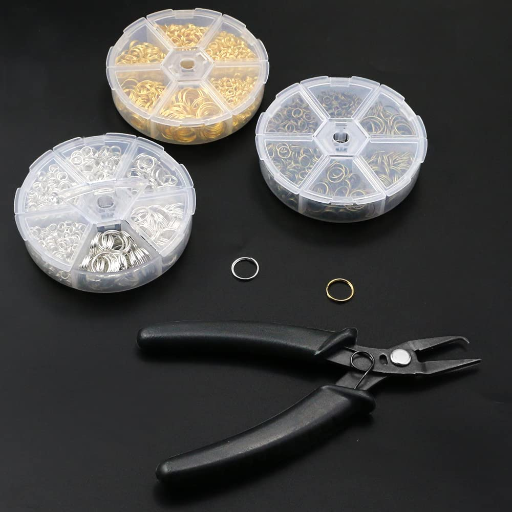 FSWCCK Split Rings Kit, 2070 PCS Double Loops Split Jump Ring with Split Ring Pliers, Mini Metal Ring Connectors 4Mm To12Mm for Jewelry Making and DIY Crafts, Silver, Gold and Bronze image number 6