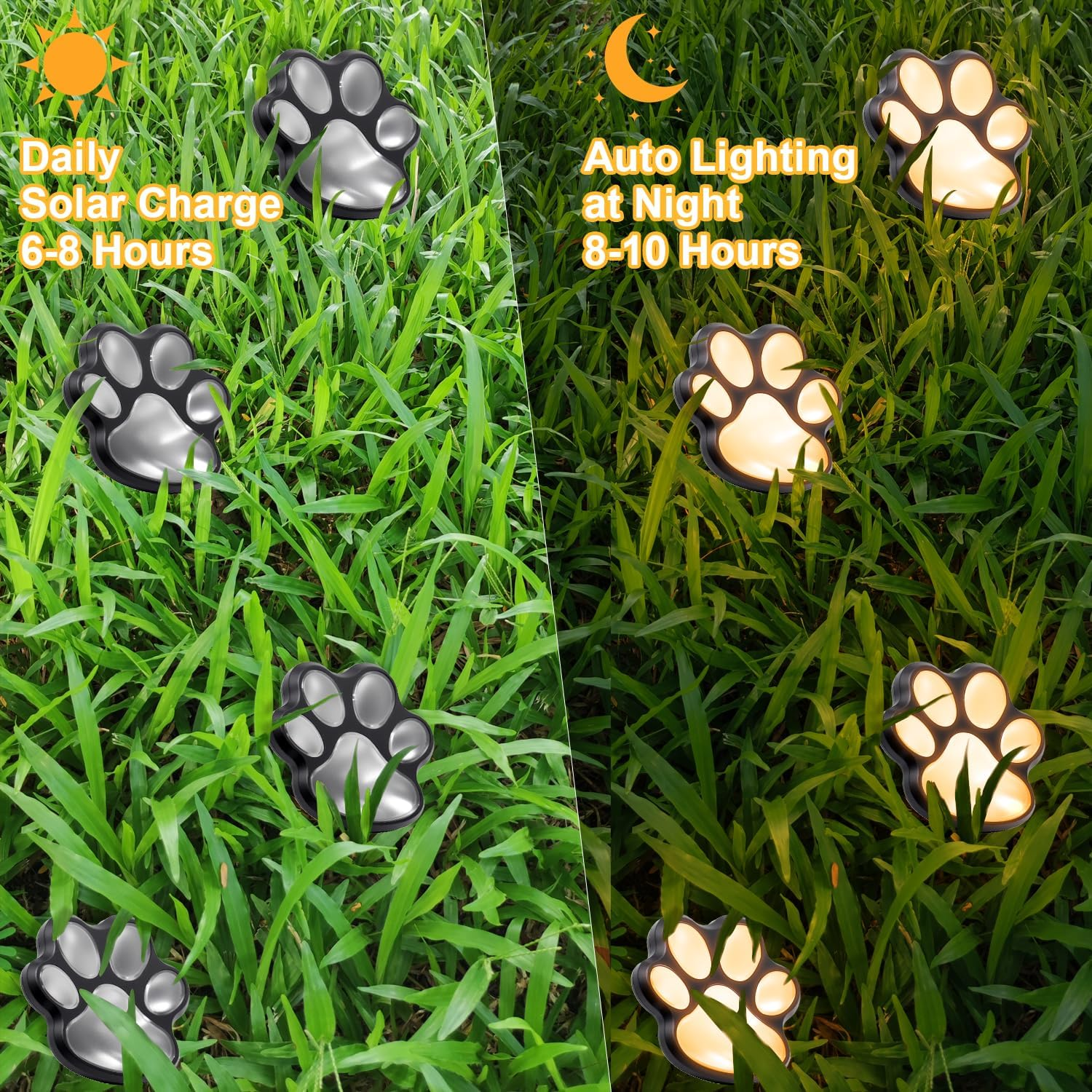 Solar Lights Outdoor, Cat Puppy Animal Paw Print Lighting Fixture, Wireless Garden Lights Water Resistance for Pathway, Lawn, Yard, Patio, Walkway, Memorial Garden Decorative（Warmwhite Pack of 3） image number 1