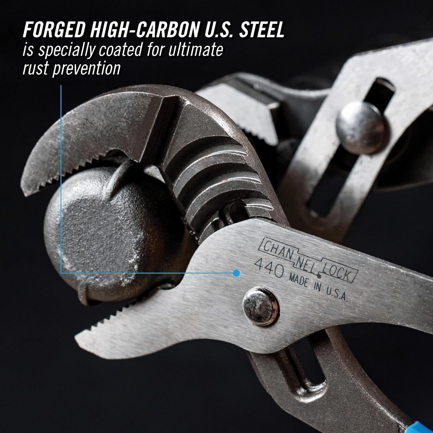 CHANNELLOCK Tongue and Groove Straight Jaw Plier, 12-Inch Length, Blue Handle