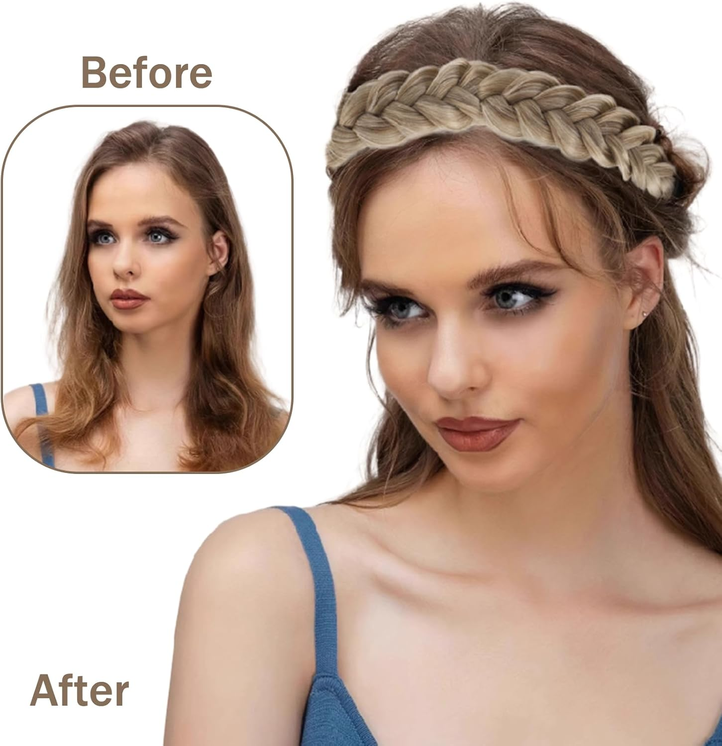 HTTDSLF Wide Messy Synthetic Hair Braided Hair Band, Synthetic Hair Braided Headband, Classic Elastic Hair Band for Women and Girls Wedding, for Wedding, Bavaria, Oktoberfest