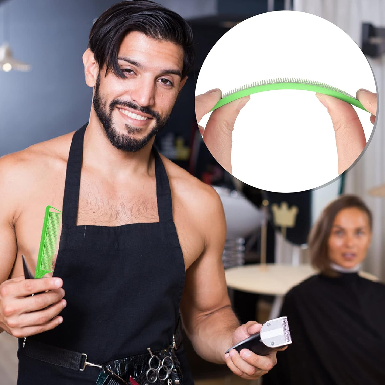 Rat Tail Combs Set: 3Pcs Steel Pin Teasing Combs for Hair Stylists, Parting Combs for Women (Green) - Blue image number 5