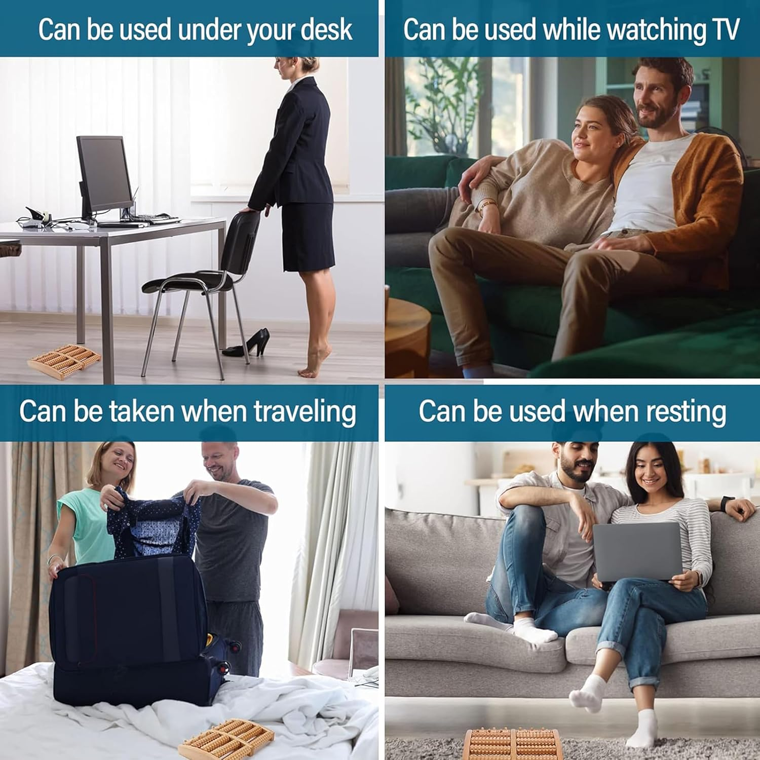 Dual Foot Massager Roller,Dual Relief for Plantar Fasciitis,Heel,Arch Pain & Stress - Acupressure Reflexology Tool for Overall Relaxation and Better Sleep,Wooden Acupressure Massage Tool image number 2