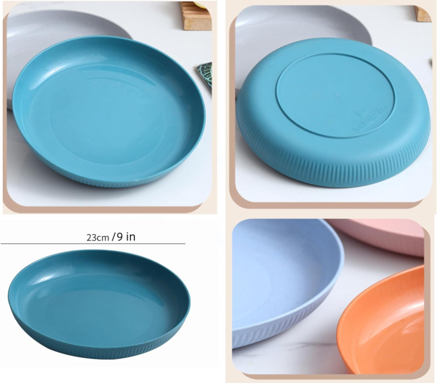 6 Pack Wheat Straw Plates Reusable Dinner Plates, Durable & Lightweight, Perfect for Home, Parties, Camping, and Dishwasher Safe (Orange, Dark Green, Pink, Blue, Green, Beige) image number 6