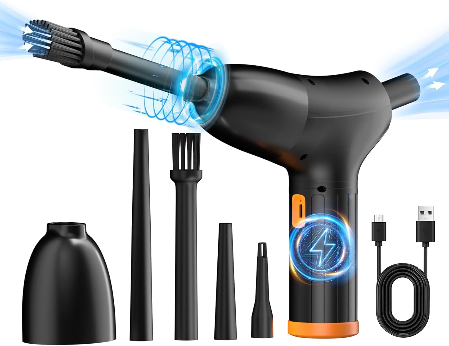 Compressed Air Duster & Vacuum Cleaner, 2-In-1 Powerful 3-Speed Computer Cleaning Kit, Rechargeable Dust Extractor for PC, Laptop, Keyboard, Replaces Compressed Air Can