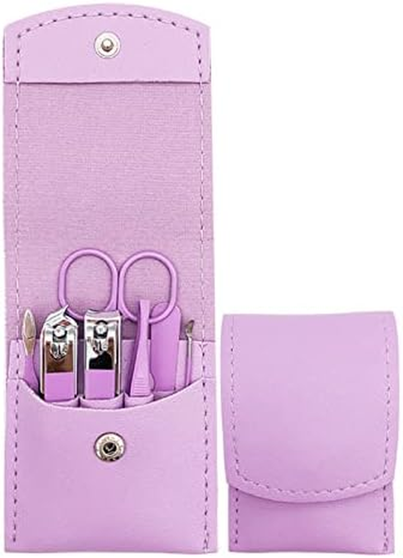 Nail Clipper Set, 7PCS Manicure Set Fingernail Clippers Kit Fashion Color Purple Stainless Steel Pedicure and Manicure Kit with Purple PU Leather Case image number 6
