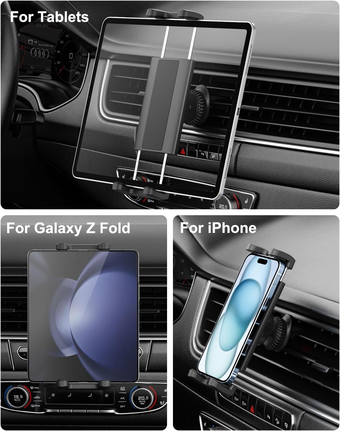 Woleyi Car Vent Tablet Mount for Car, [Upgrade Clip Never Fall] Air Vent Tablet Holder, 360&deg; Adjustable Truck A/C Hook Cradle for Ipad Pro 11 Air Mini, Z Fold, Galaxy Tab, Iphone, 4-11" Tablet & Phone image number 3