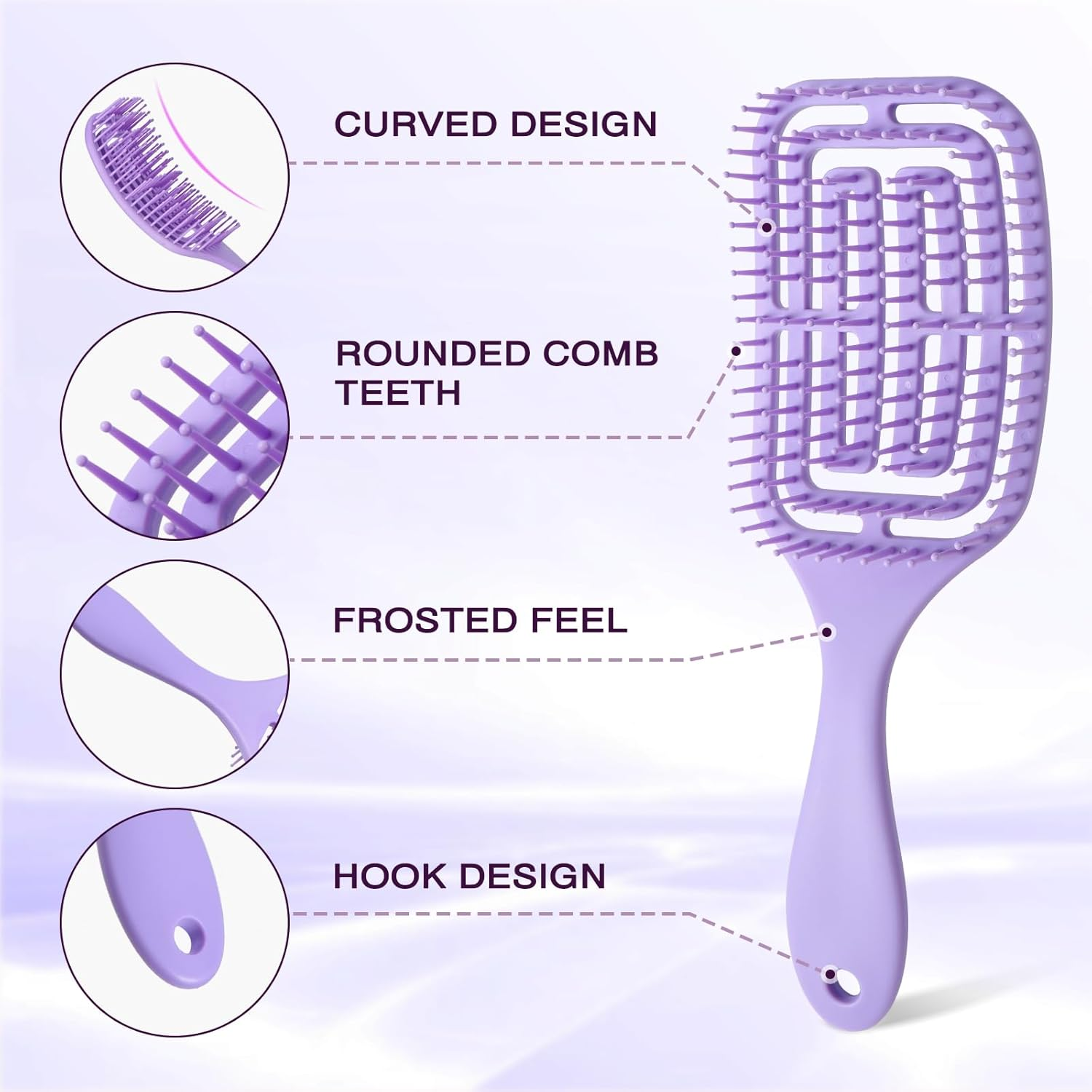 Brencco Detangle Hair Brush, Hairbrush Professional Curved Ventilation, Hair Brush for for Straight, Curly & Wet Hair, Comb for Women/Men/Children image number 6