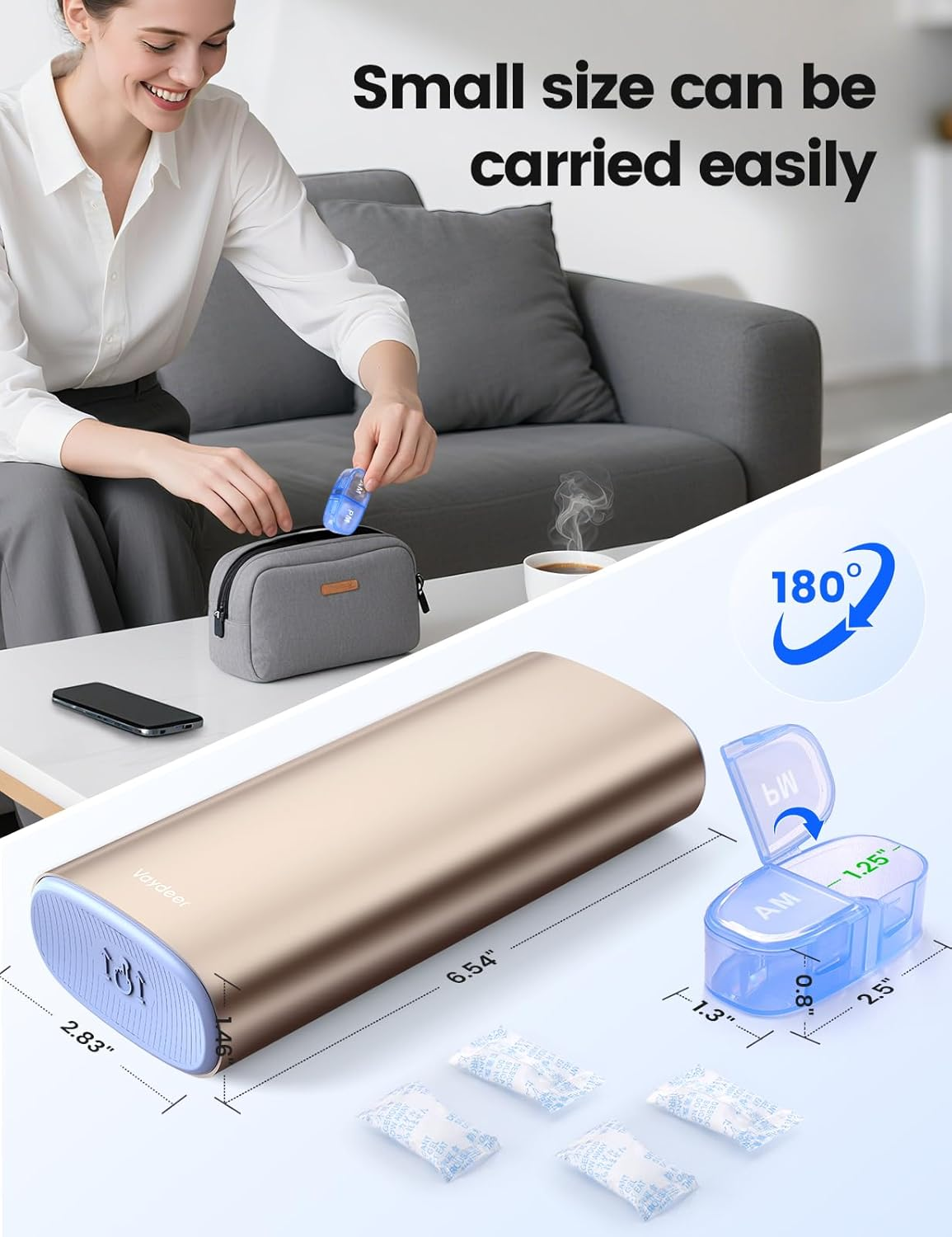 Vaydeer Large Weekly Pill Organizer 2 Times a Day,Metal 7 Day Travel Pill Box with Double Protection,Am PM Pill Case for for Medication, Vitamins, Fish Oils, Supplements(Champagne Gold) image number 4