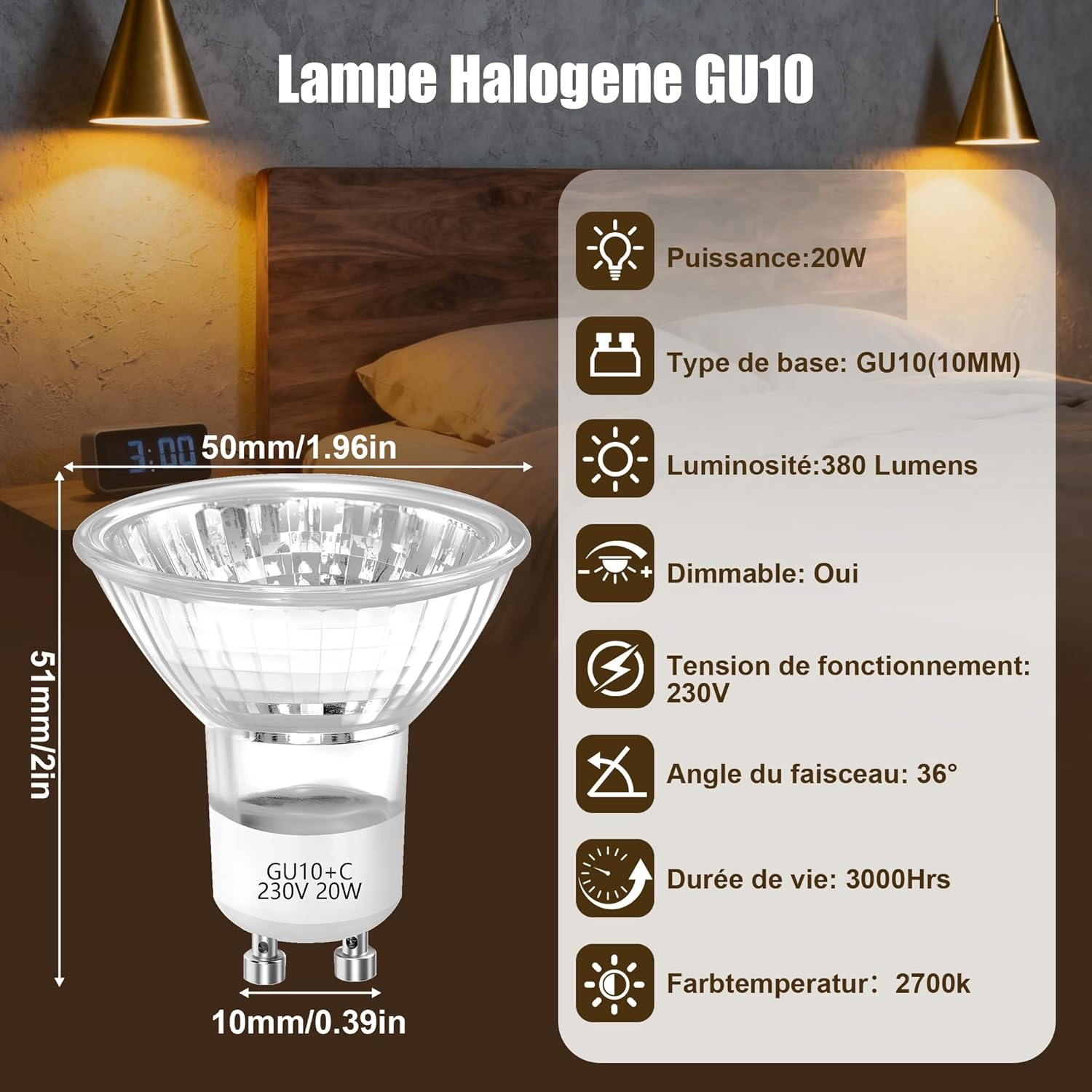 Elalove Halogen Bulbs MR16 GU5.3 12V 20W Pack of 6 High Brightness Long Life Energy Saving High Temperature Halogen Lamp Compatible with Various Scenarios Warm and Cool White image number 2