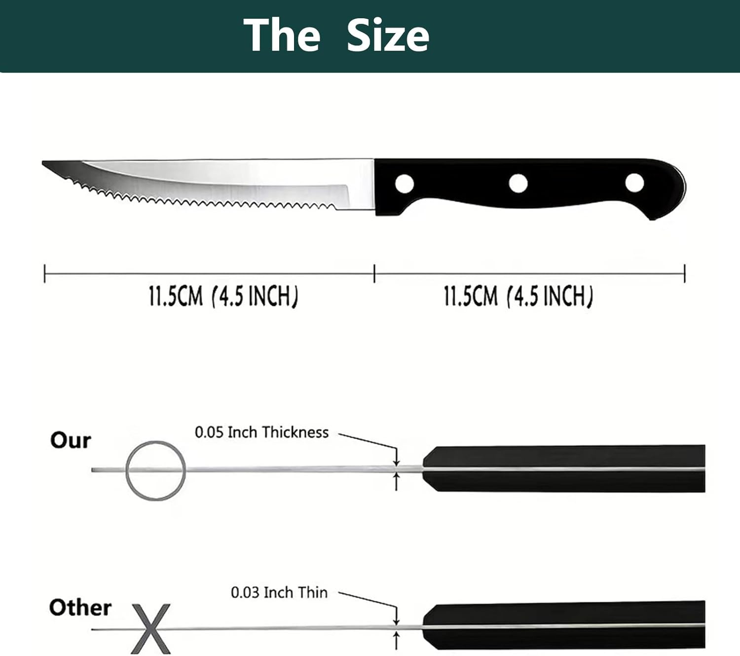 Steak Knives Serrated Set of 6, Stainless Steel Steak Knife Set, Restaurant Quality, Stainless Steel, 4.25-Inch, Sharp Tip (Elegant Black) image number 1