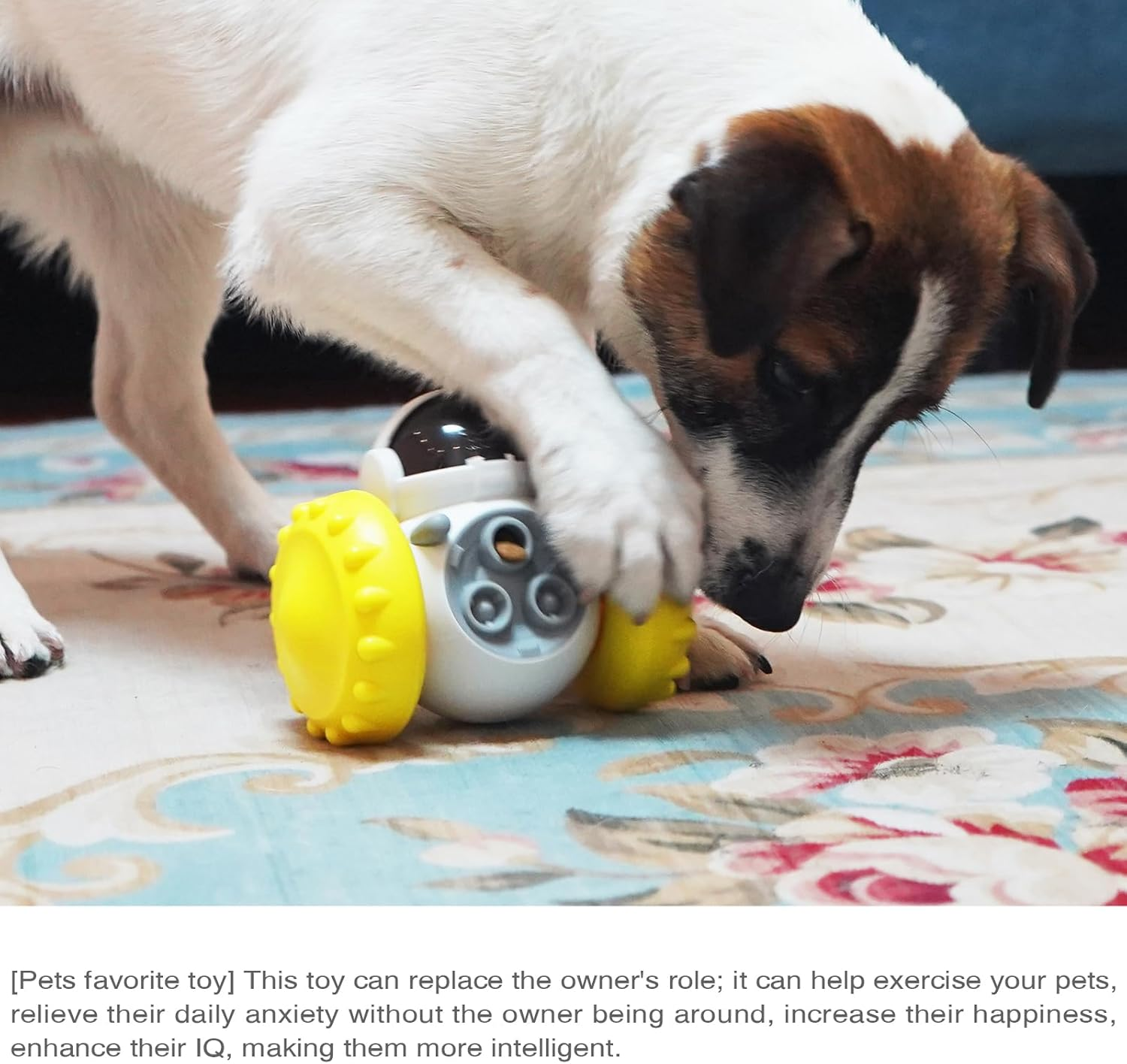 Slow Feeder Ball for Dog & Cats - Interactive Puzzle Game for Your Dog & Cat - Fill with Food and Treats - Great for Indoor Play for Kittens and Adult Dog & Cats, Portion Control (Yellow) - Yellow image number 4