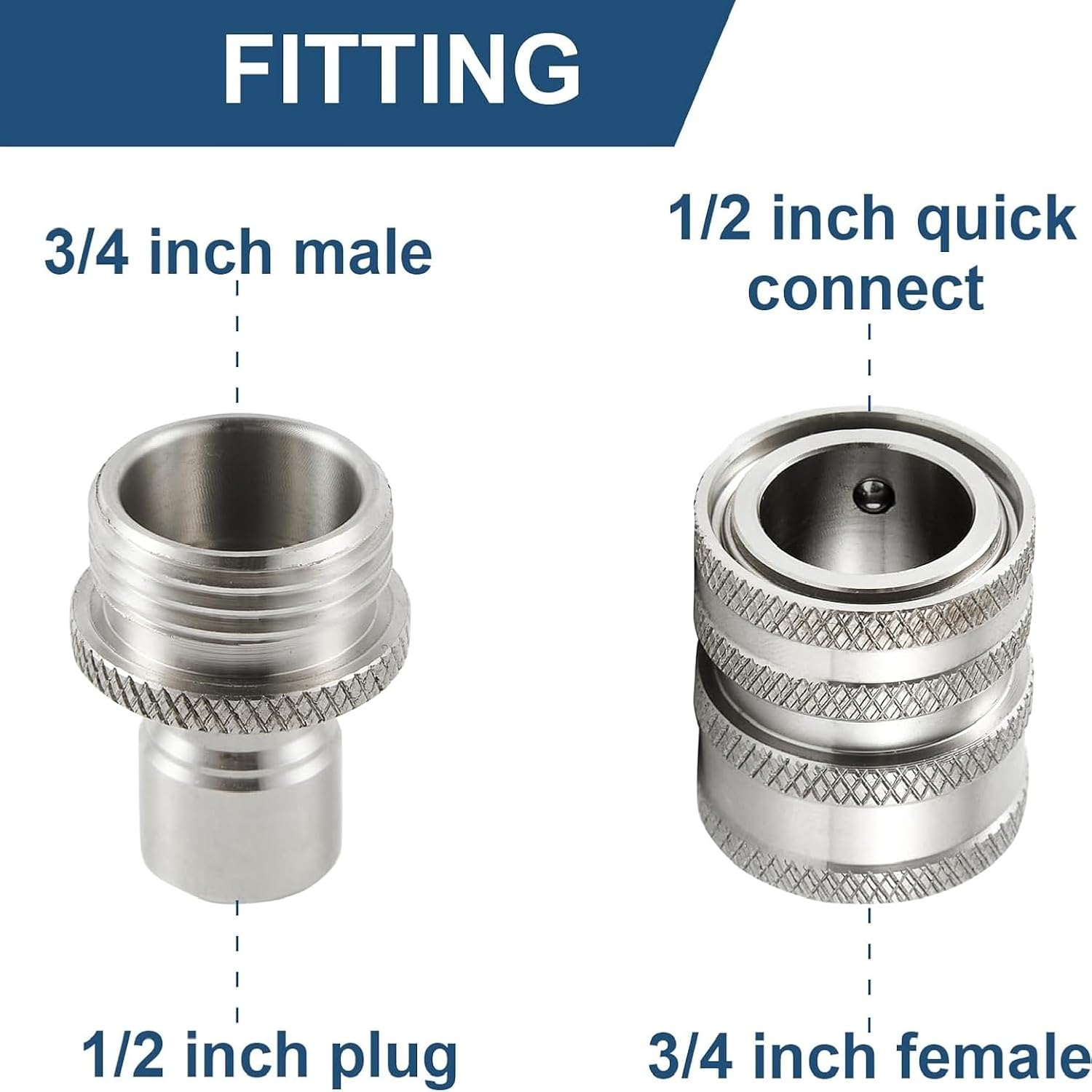 JUYOU 8 Pcs Pressure Washer Quick Connect Kit, Stainless Steel, M22 14Mm to 3/8 Inch Quick Connect Fittings, 3/4 Inch to 1/2 Inch Quick Release Adapter Set for Power Washer image number 2