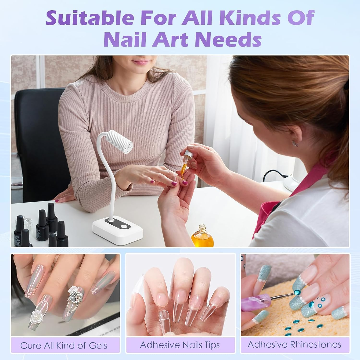 Rechargeable UV LED Nail Lamp - Cordless Nail Lamp with Auto Sensor, 360&deg; Adjustable Gooseneck Design with 3 Timer, Suitable for Salon Home Travel Manicure Use, White image number 3