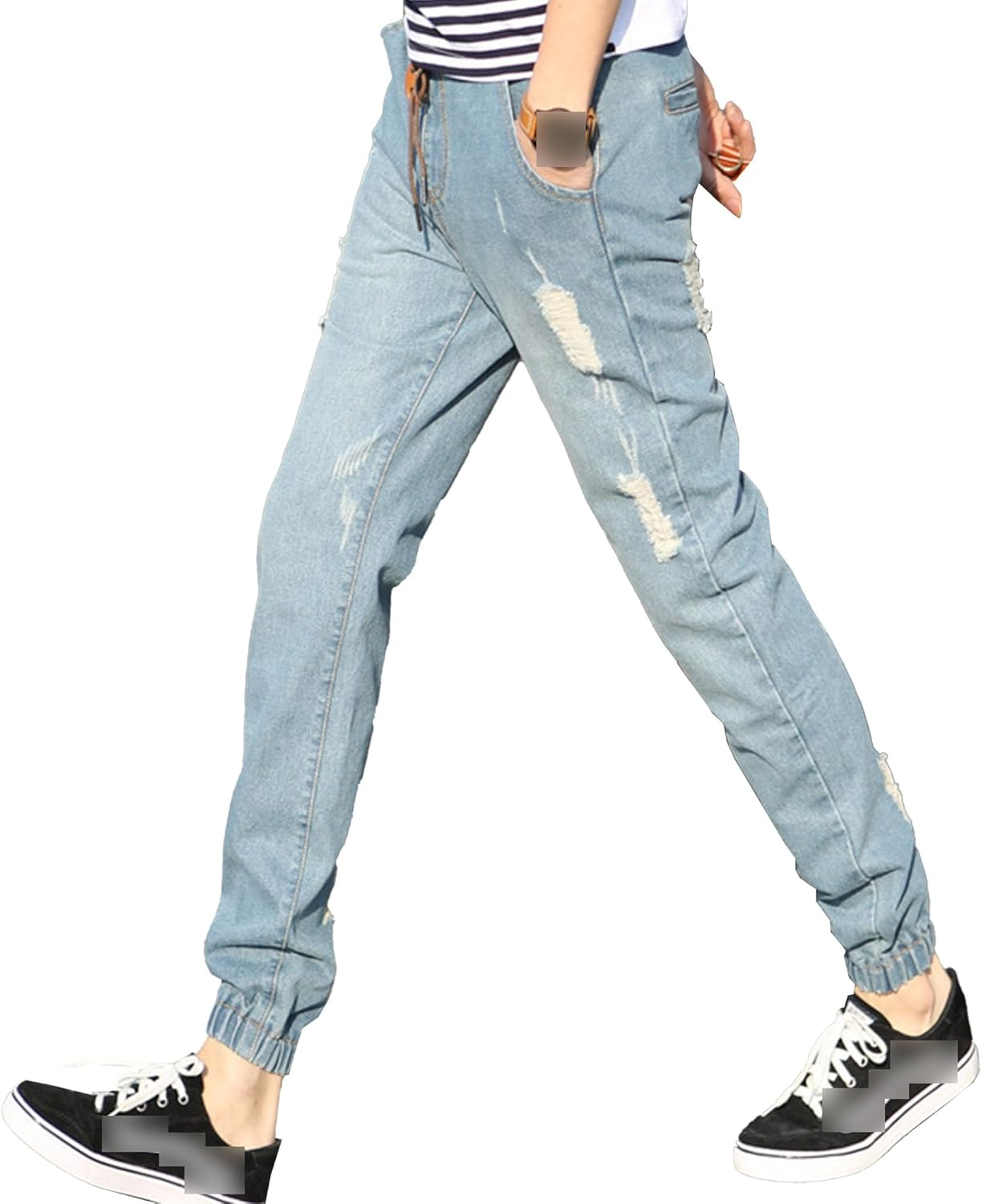 Men Wash Stretch Harem Denim Pants Casual Cozy Drawstring Feet Jeans Y2K Classic Mid Waist Elastic Trousers, Light Blue2, Small image number 4