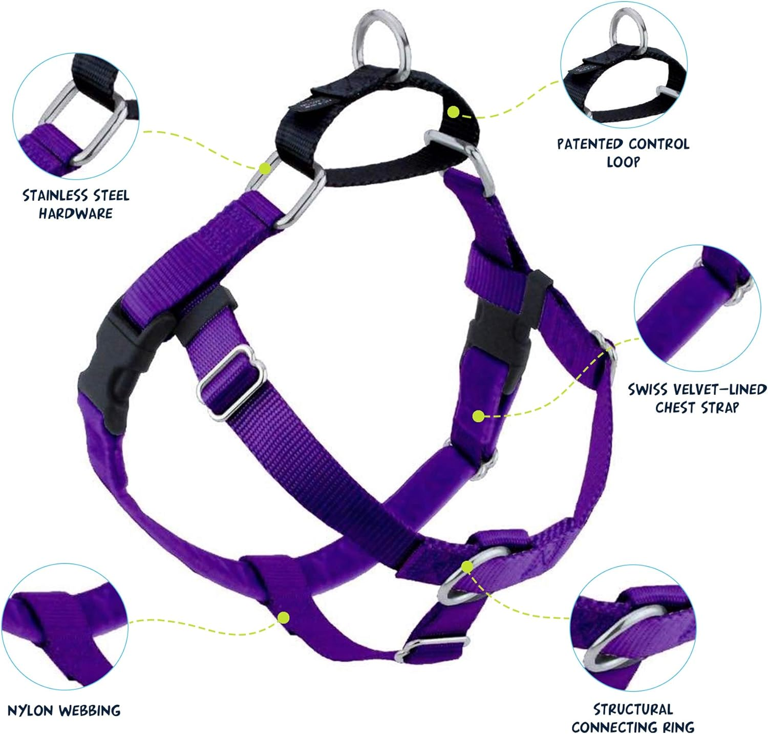 2 Hounds Design Freedom No Pull Dog Harness | Adjustable Gentle Comfortable Control for Easy Dog Walking | for Small Medium and Large Dogs | Made in USA | Leash Not Included | 1" MD Purple image number 1