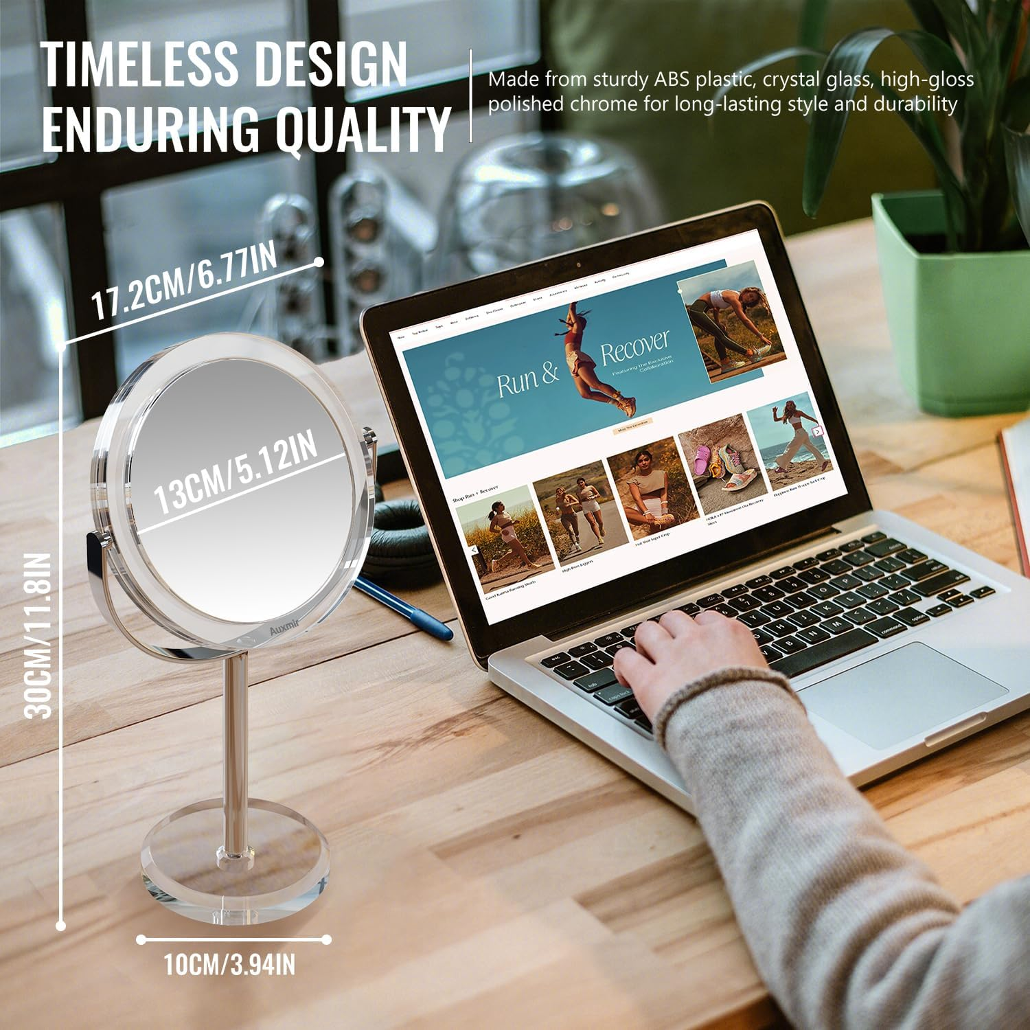 Auxmir Magnifying Mirror 30X /1X Makeup Mirror Double Sided with Magnification, round Vanity Tabletop Mirror Crystal-Like Style 360&deg; Rotation Portable for Dressing Table Desk Bathroom Bedroom Travel image number 5