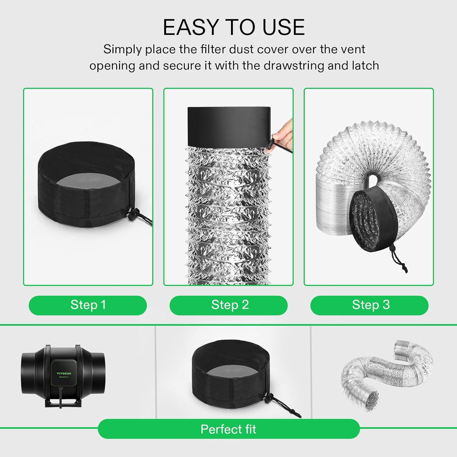 VIVOSUN 2-Pcs. Grow Tent Vent Cover, 4"/6"/8" Duct Filter Vent Cover with Elastic Band and Fixed Buckle for Plant Grow Tent Vent image number 4