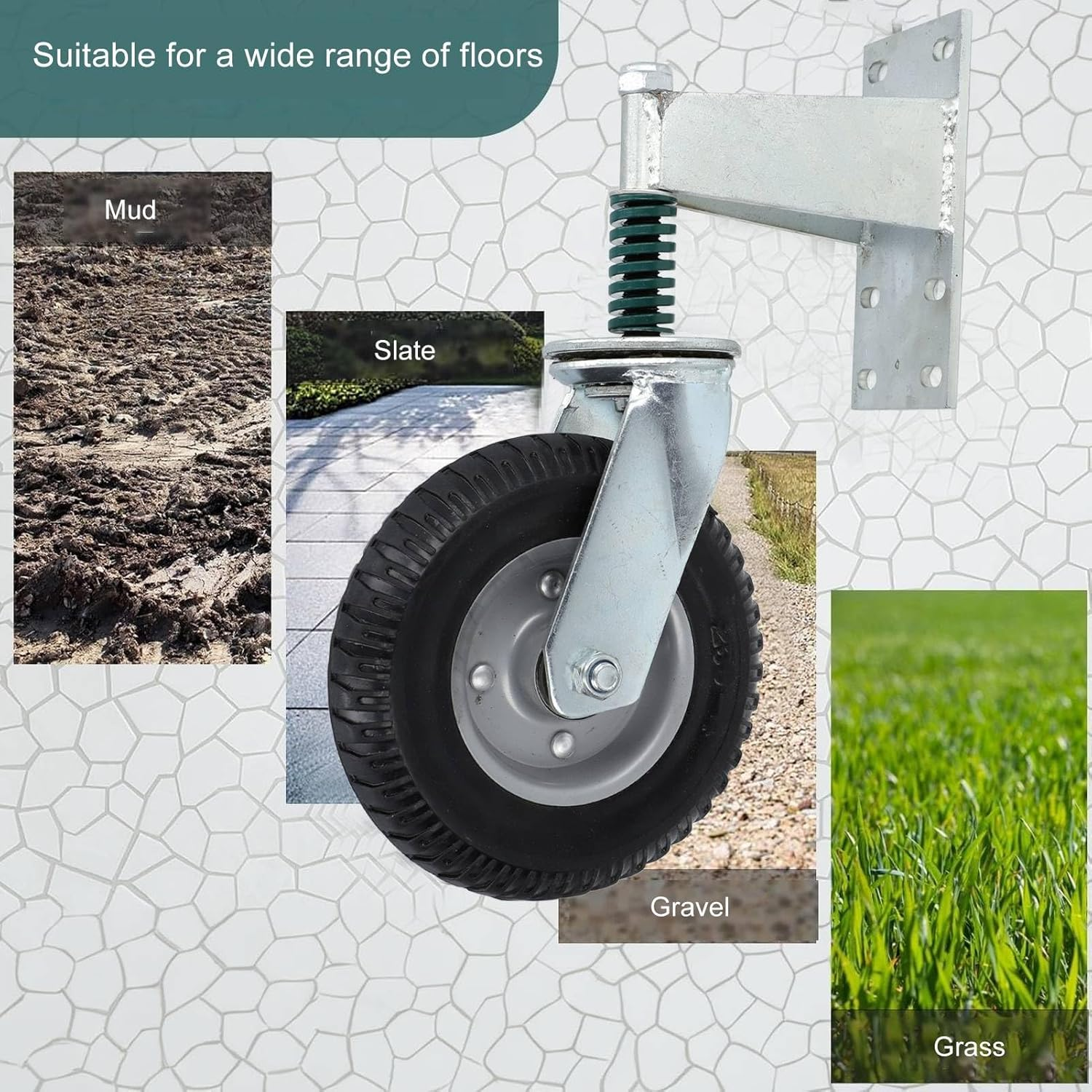 Gate Wheel, 8 Inch Heavy Duty Gate Caster Wheels with Hardware, Gate Support Wheel for Tube Gates, Metal Gates, Wooden Gates, Fence Gates, Swing Gates, 600Lbs Load Capacity (Grey) image number 6