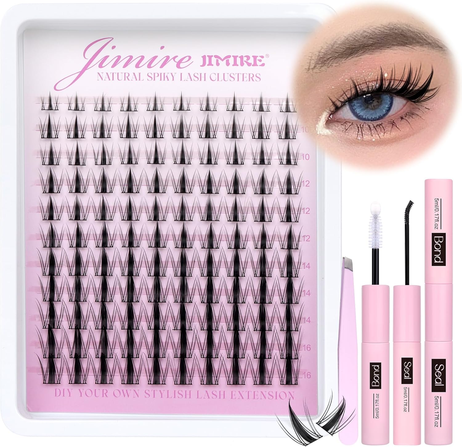 JIMIRE Lash Clusters Kit Manga Cluster Lashes Natural Look Wispy DIY Lash Extension Kit with Lash Bond and Seal Waterproof 110Pcs 8-16MM Wispy D Curl Individual Lashes Wet-Look Eyelash Extension image number 4