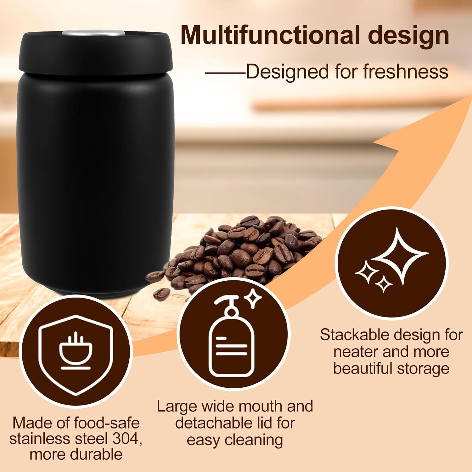 Coffee Vacuum Canister, 1.2L Stainless Steel Airtight Food Storage Container, Large Capacity Coffee Bean Container, Multi Use Coffee Canister for Coffee Bean Tea Storage