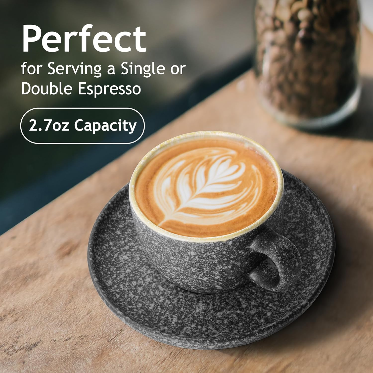 MIAMIO &ndash; 80 Ml Ceramic Stackable Espresso Cups with Saucers and Metal Stand, Set of 6 Espresso Cup, Demitasse Cups, Coffee Mugs for Espresso, Latte, Caf&eacute; Mocha & Tea &ndash; Las Palmitas Collection