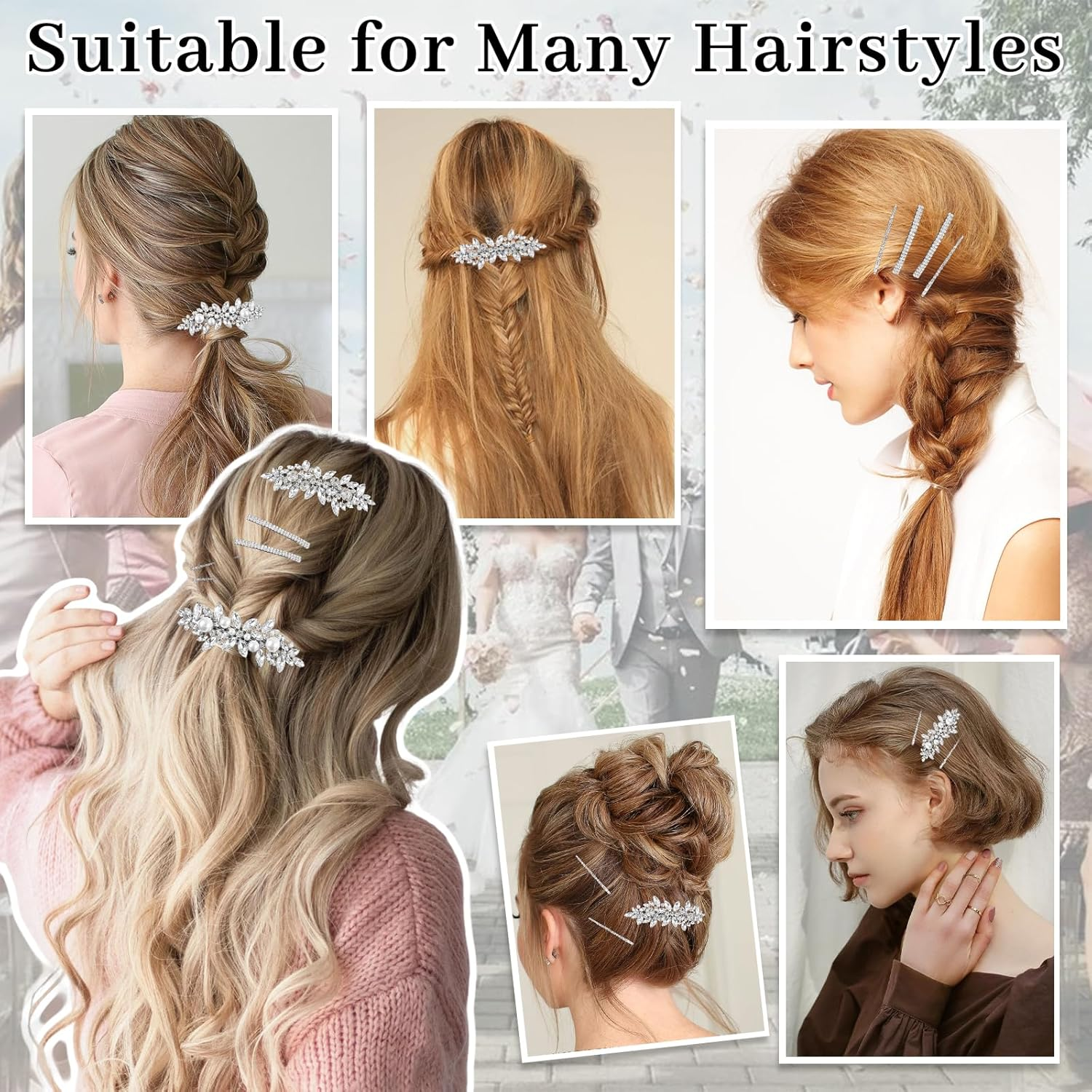 6 PCS Diamante Hair Clips for Women, Wedding Hair Accessories Sparkly Rhinestone Hair Clips for Women Girls Bridesmaid Wedding Party Birthday Prom Gift Headwear Styling Tools image number 4