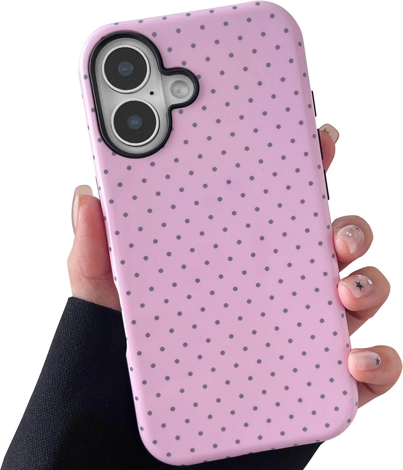 TQLGY for Iphone 14 Pro Case, Cute Polka Dot Phone Case Shockproof Slim Soft TPU and Hard PC Protective Cover for Women Girls, Black