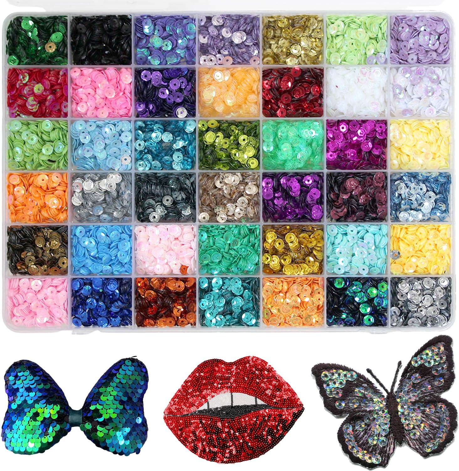 11760Pcs Loose Sequins Bulk, Betterjonny 6MM round Sequins with Hole 42 Colors Rainbow Sewing Spangles for Embroidery DIY Craft Nail Arts Decorations