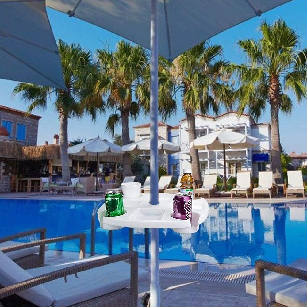 17 Inch Beach Umbrella Table Tray with 4 Cup Holders and 4 Snack Compartments for Beach Patio Garden Yard Swimming Pool (17" White)